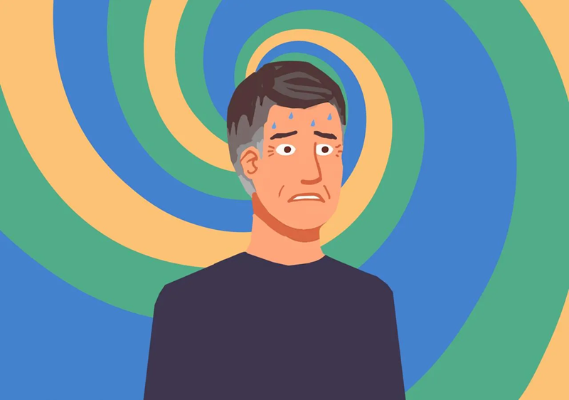 Illustrasjon av en mann med svetteperler i pannen