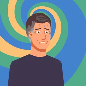 Illustrasjon av en mann med svetteperler i pannen