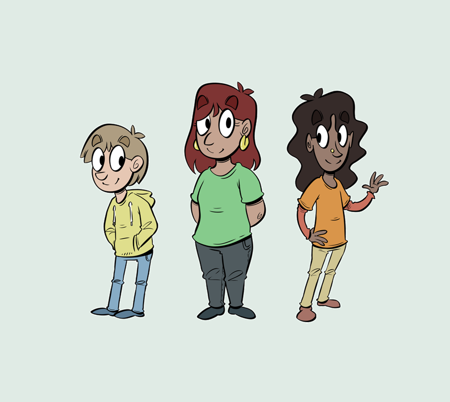Illustrasjon av tre unge mennesker