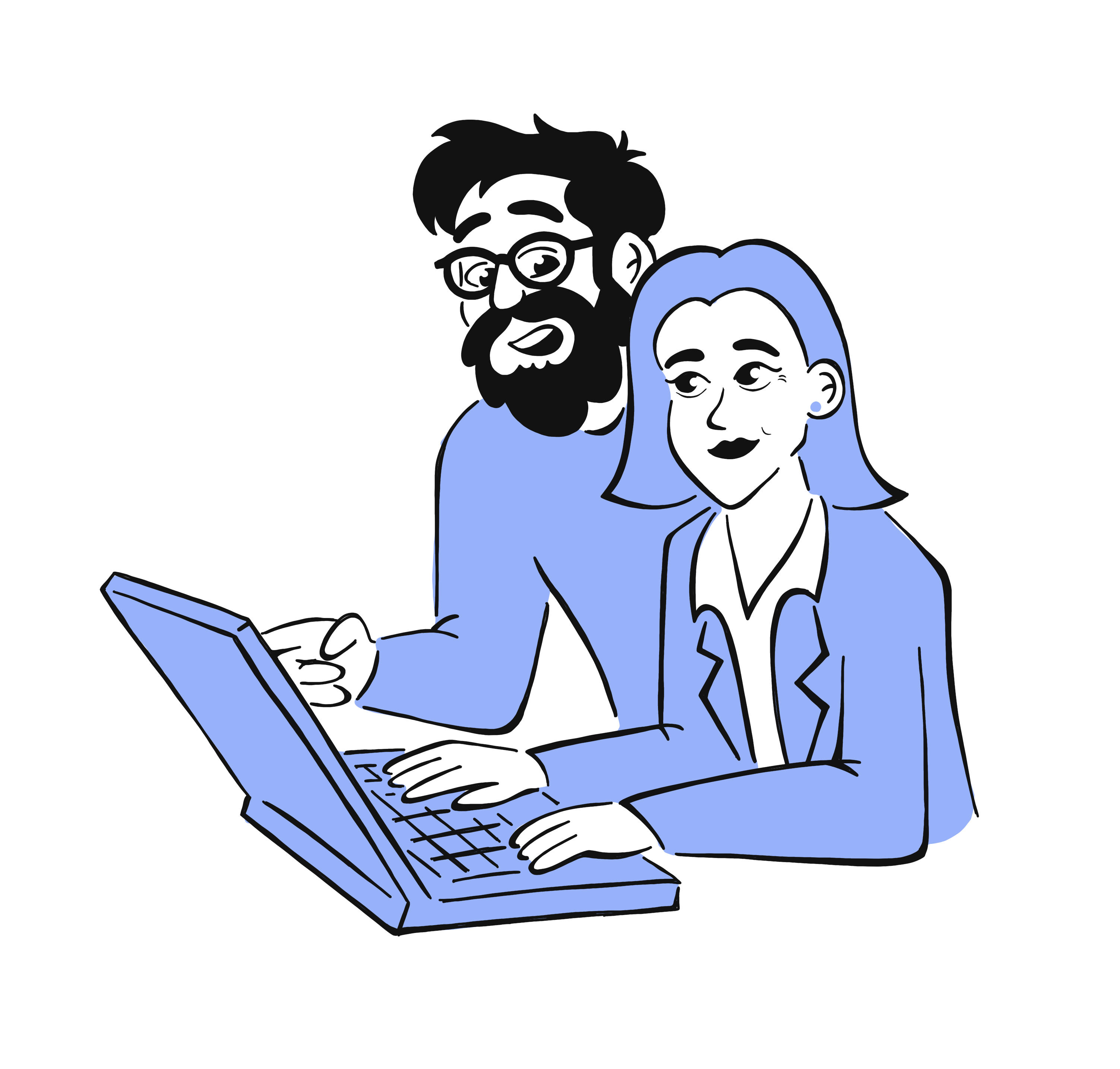 En mann og en kvinne som ser på en PC-skjerm