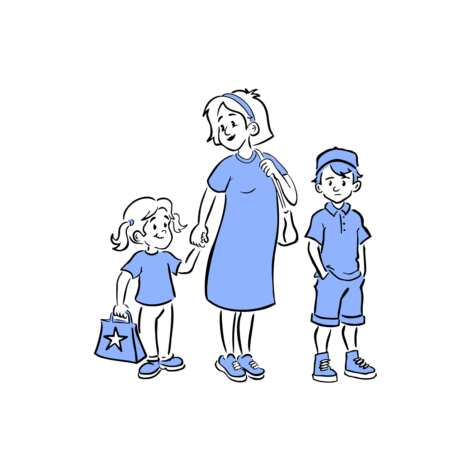 En mor med en liten datter og sønn