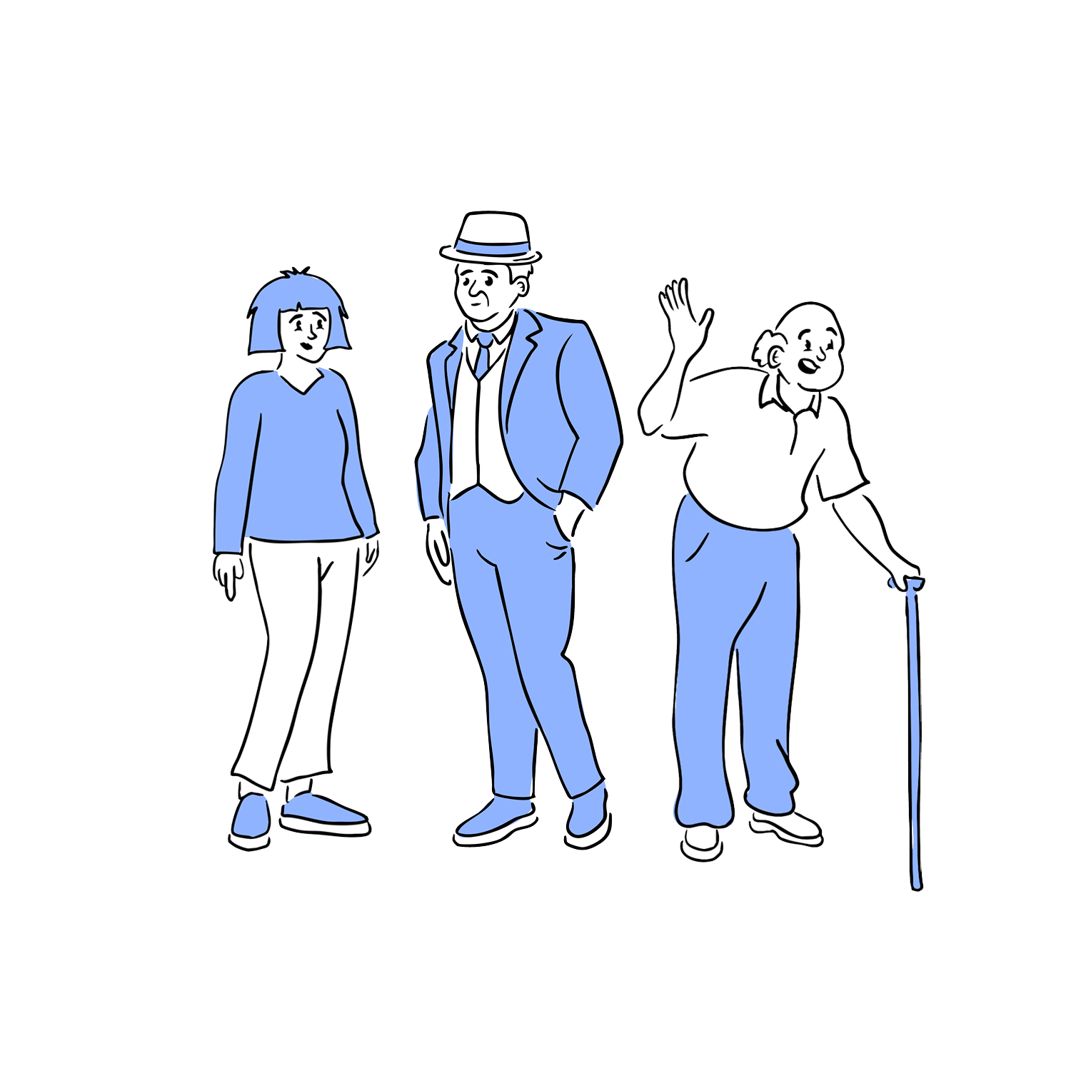 Illustrasjon av tre voksne mennesker