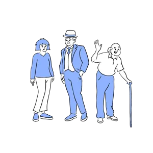 Illustrasjon av tre voksne mennesker